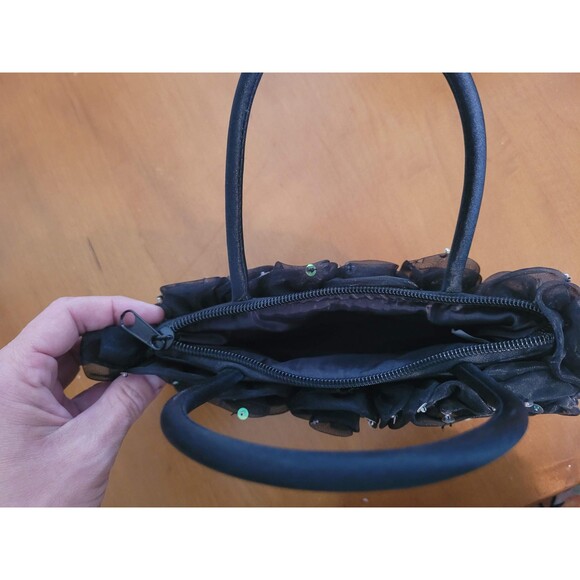 Y2K Vintage Black Rosette Sequin Mini Tote Bag | Formal, Coquette, Party Clutch - Picture 4 of 4